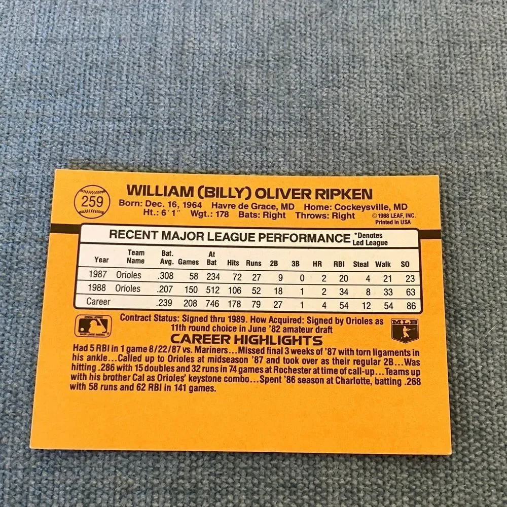 1989 Donruss Baltimore Orioles Baseball Card Trading Card